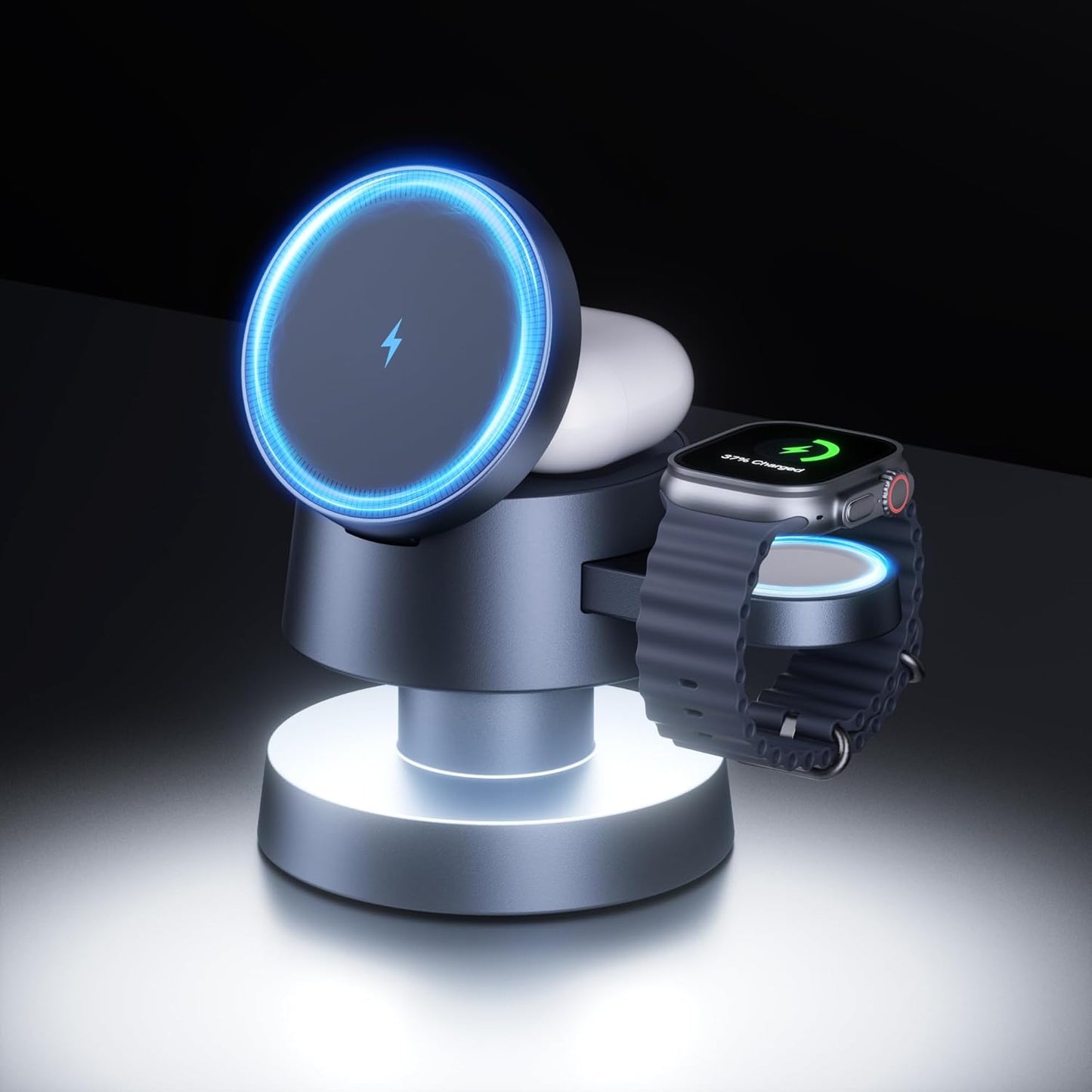 Nooit meer losse kabels: 4-in-1 MagSafe Snellader met Nachtlampje voor iPhone, Apple Watch & AirPods