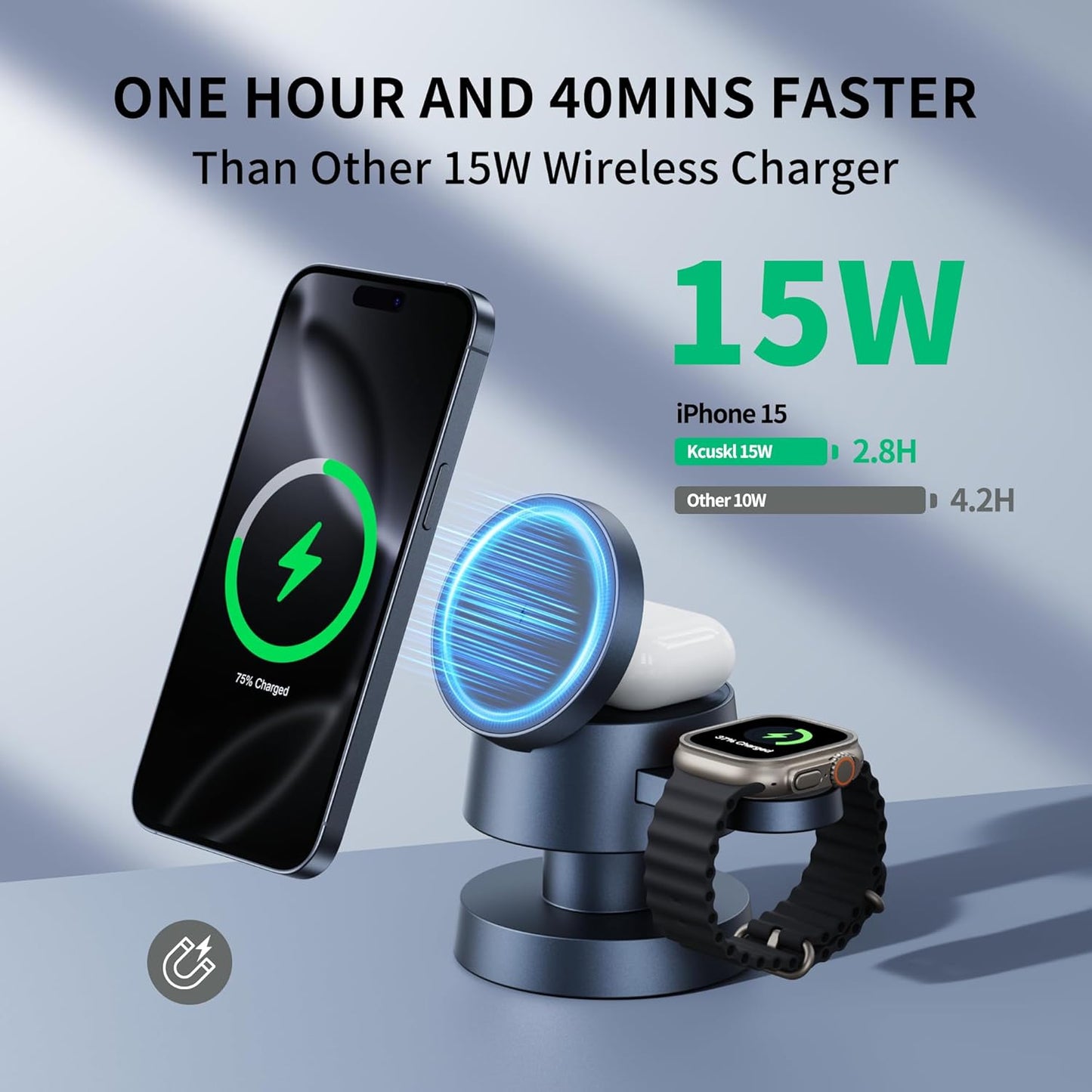 Nooit meer losse kabels: 4-in-1 MagSafe Snellader met Nachtlampje voor iPhone, Apple Watch & AirPods
